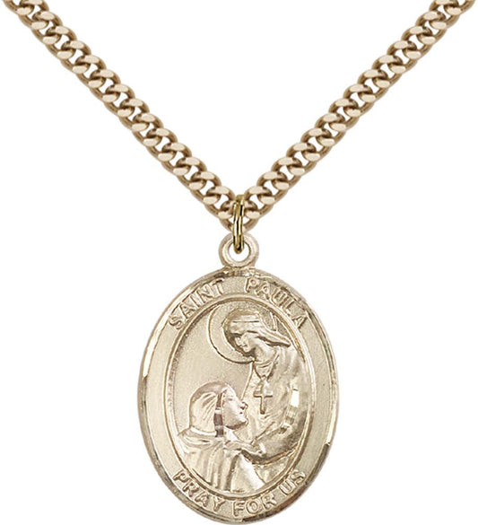 14kt Gold Filled St. Paula Pendant with 24 inch Gold Plate Heavy Curb Chain