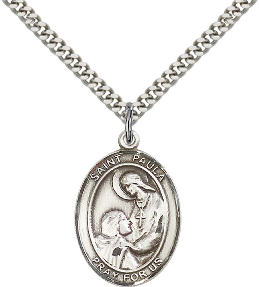 Sterling Silver St. Paula Pendant with 24 Inch Light Rhodium Heavy Curb Chain