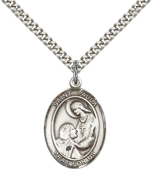 Sterling Silver St. Paula Pendant with 24 Inch Light Rhodium Heavy Curb Chain