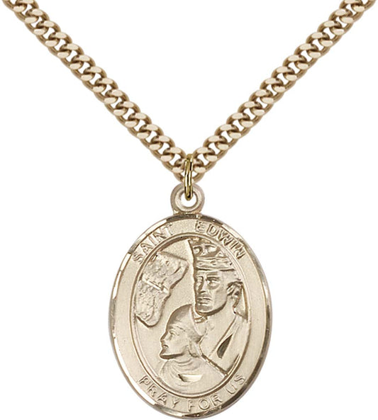 14kt Gold Filled St. Edwin Pendant with 24 inch Gold Plate Heavy Curb Chain