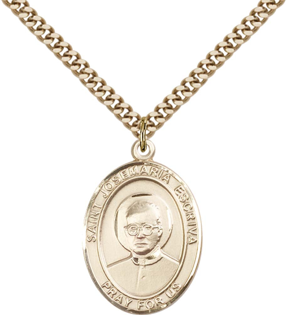 14kt Gold Filled St. Josemaria Escriva Pendant with 24 inch Gold Plate Heavy Curb Chain