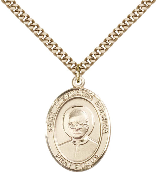 14kt Gold Filled St. Josemaria Escriva Pendant with 24 inch Gold Plate Heavy Curb Chain