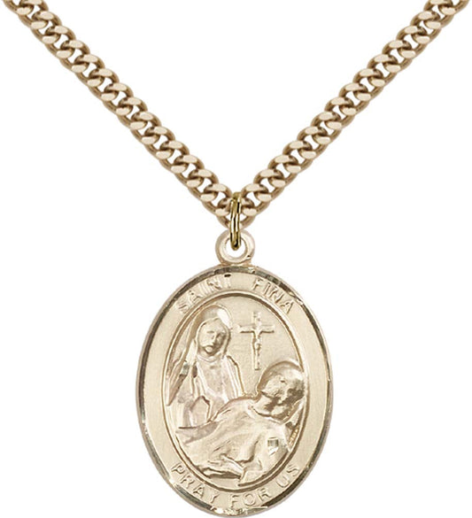 14kt Gold Filled St. Fina Pendant with 24 inch Gold Plate Heavy Curb Chain