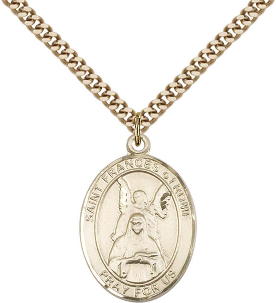 14kt Gold Filled St. Frances Of Rome Pendant with 24 inch Gold Plate Heavy Curb Chain