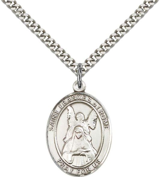 Sterling Silver St. Frances of Rome Pendant with 24 Inch Light Rhodium Heavy Curb Chain