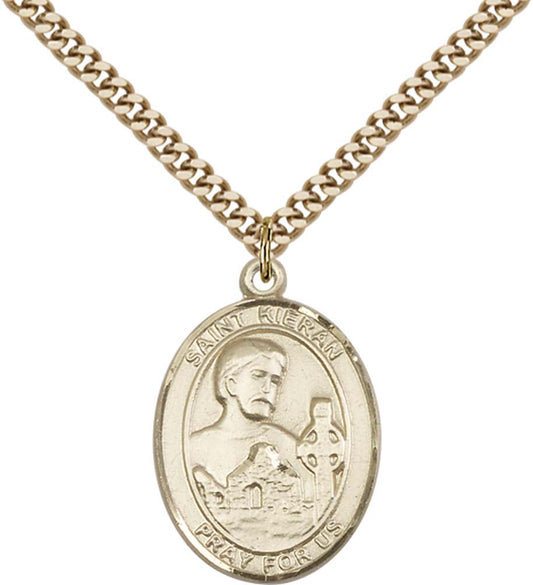 14kt Gold Filled St. Kieran Pendant with 24 inch Gold Plate Heavy Curb Chain