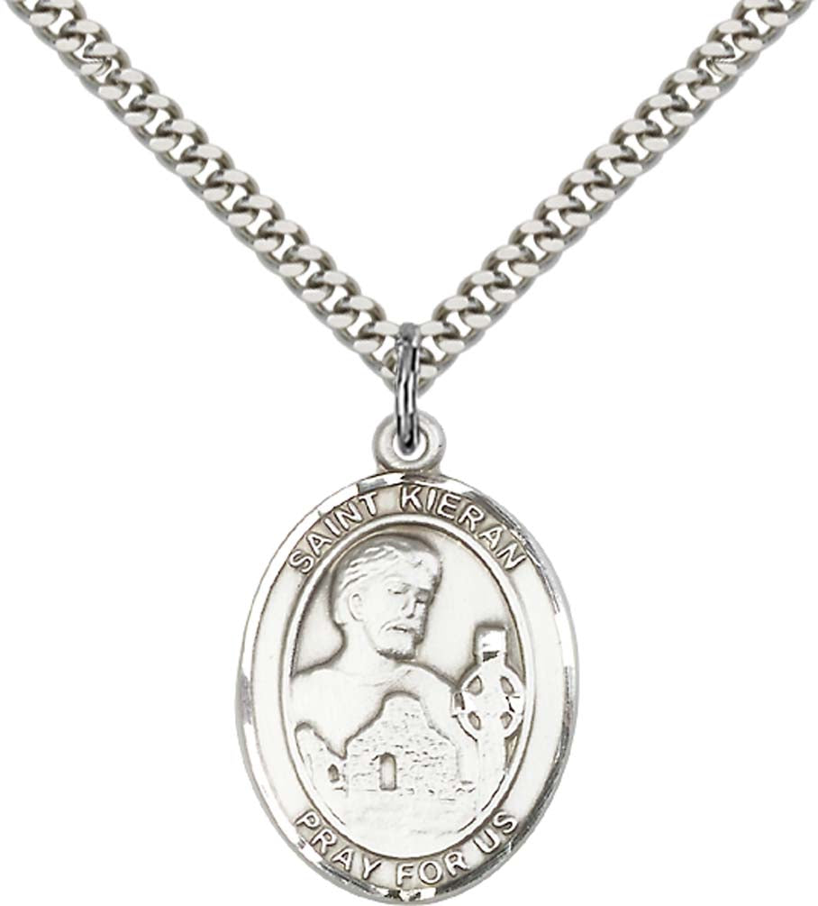 Sterling Silver St. Kieran Pendant with 24 Inch Light Rhodium Heavy Curb Chain