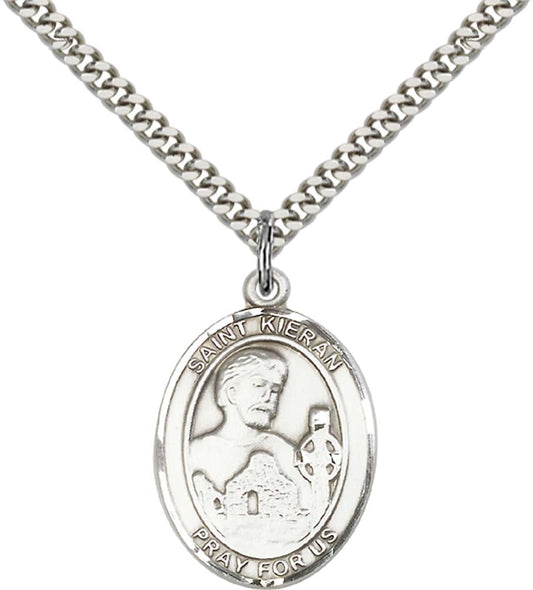 Sterling Silver St. Kieran Pendant with 24 Inch Light Rhodium Heavy Curb Chain