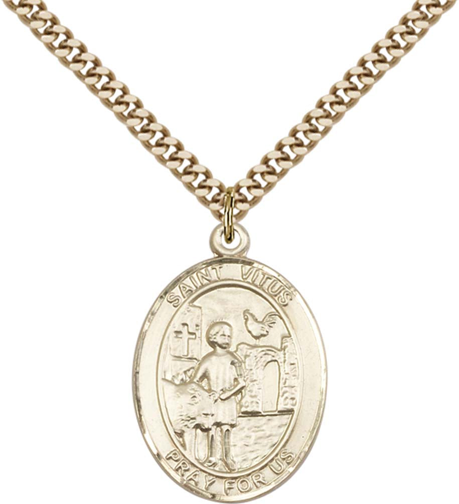 14kt Gold Filled St. Vitus Pendant with 24 inch Gold Plate Heavy Curb Chain