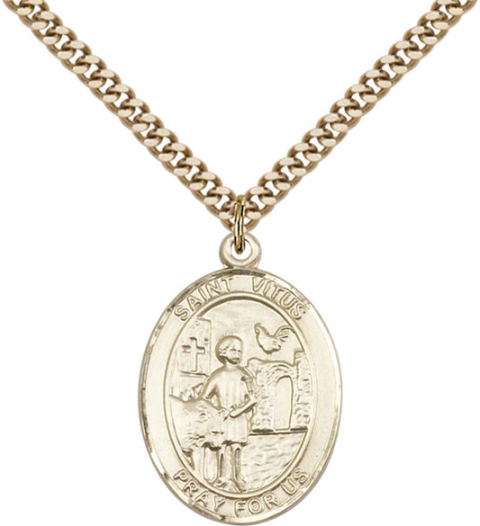 14kt Gold Filled St. Vitus Pendant with 24 inch Gold Plate Heavy Curb Chain