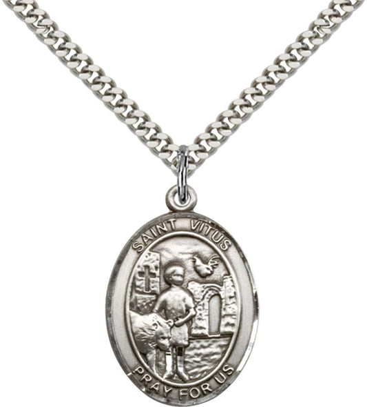 Sterling Silver St. Vitus Pendant with 24 Inch Light Rhodium Heavy Curb Chain