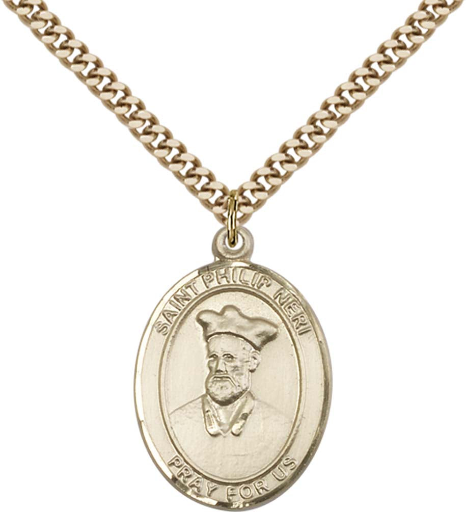 14kt Gold Filled St. Philip Neri Pendant with 24 inch Gold Plate Heavy Curb Chain