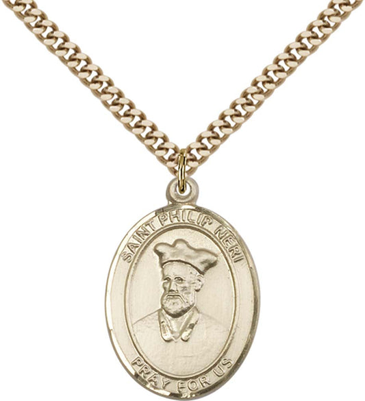 14kt Gold Filled St. Philip Neri Pendant with 24 inch Gold Plate Heavy Curb Chain