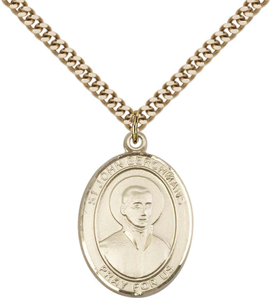 14kt Gold Filled St. John Berchmans Pendant with 24 inch Gold Plate Heavy Curb Chain