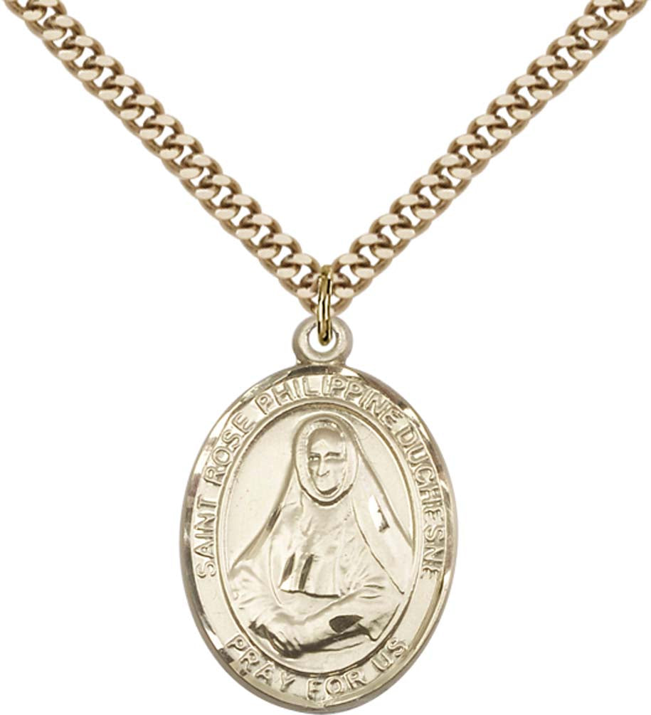 14kt Gold Filled St. Rose Philippine Pendant with 24 inch Gold Plate Heavy Curb Chain