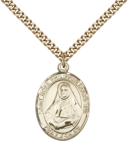 14kt Gold Filled St. Rose Philippine Pendant with 24 inch Gold Plate Heavy Curb Chain