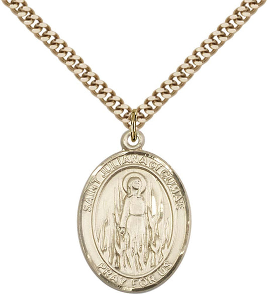 14kt Gold Filled St. Juliana Pendant with 24 inch Gold Plate Heavy Curb Chain