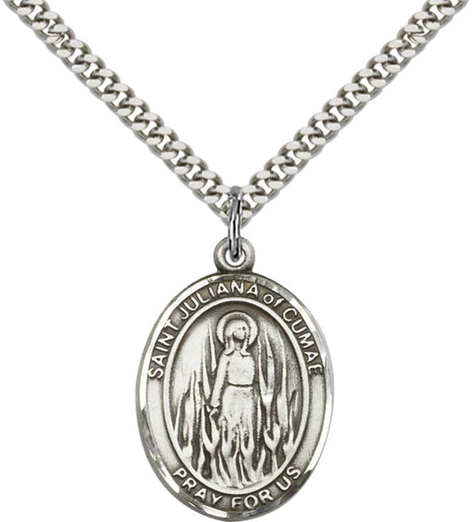 Sterling Silver St. Juliana Pendant with 24 Inch Light Rhodium Heavy Curb Chain