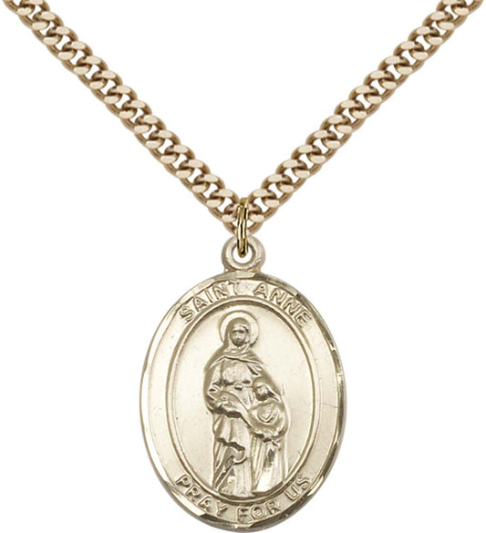 14kt Gold Filled St. Anne Pendant with 24 inch Gold Plate Heavy Curb Chain