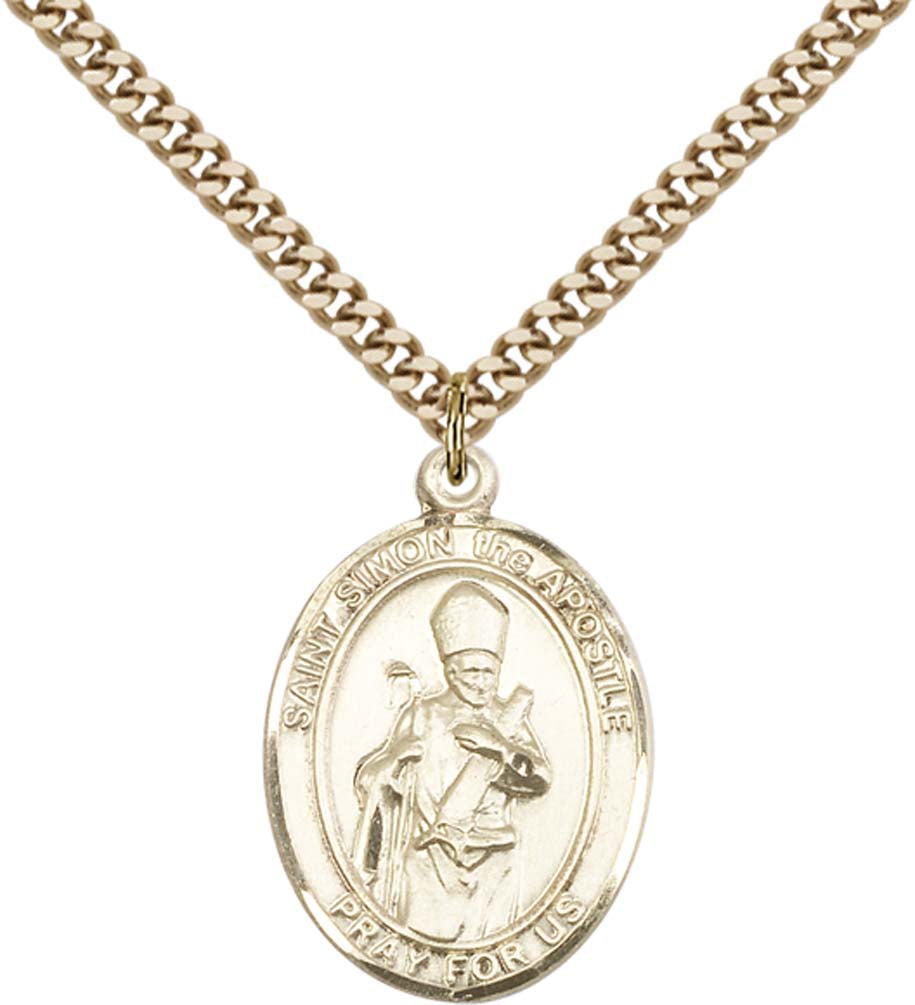 14kt Gold Filled St. Simon Pendant with 24 inch Gold Plate Heavy Curb Chain