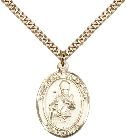 14kt Gold Filled St. Simon Pendant with 24 inch Gold Plate Heavy Curb Chain
