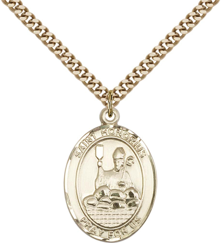 14kt Gold Filled St. Honorius Pendant with 24 inch Gold Plate Heavy Curb Chain