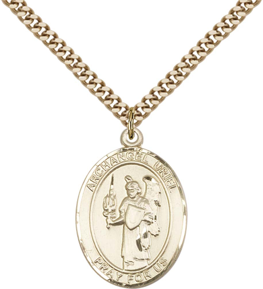 14kt Gold Filled St. Uriel Pendant with 24 inch Gold Plate Heavy Curb Chain