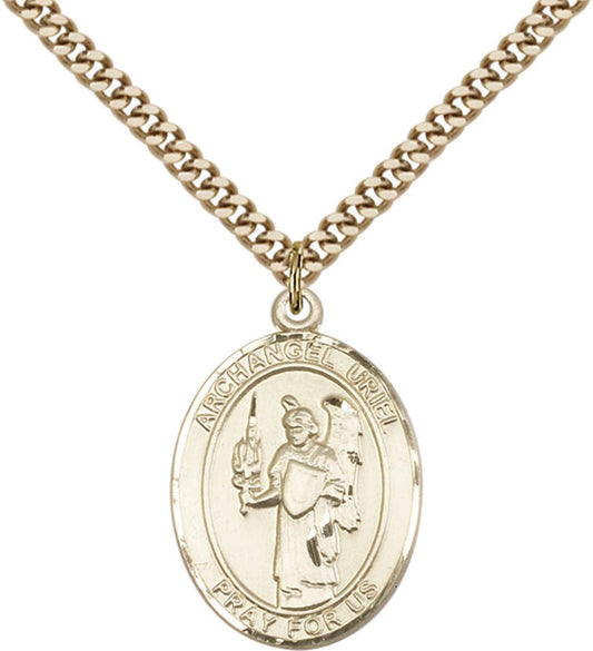 14kt Gold Filled St. Uriel Pendant with 24 inch Gold Plate Heavy Curb Chain