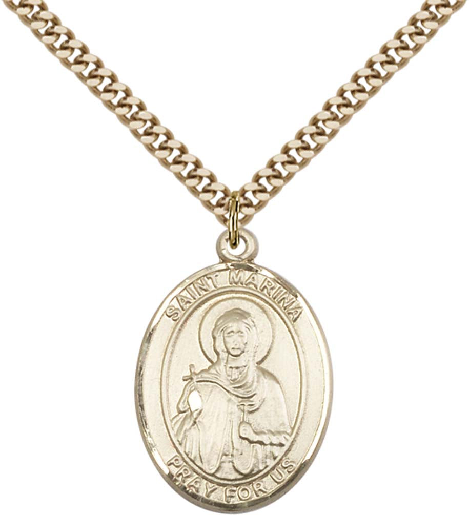 14kt Gold Filled St. Marina Pendant with 24 inch Gold Plate Heavy Curb Chain