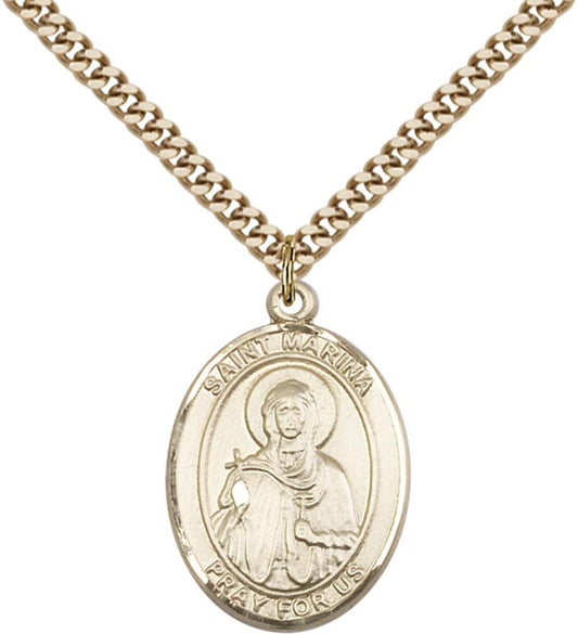 14kt Gold Filled St. Marina Pendant with 24 inch Gold Plate Heavy Curb Chain
