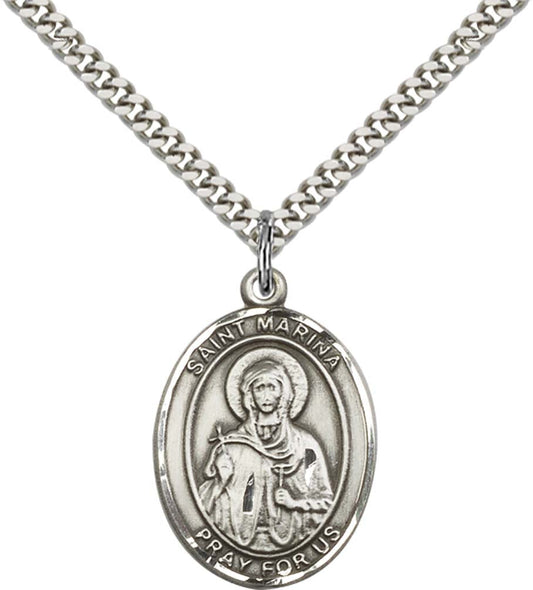 Sterling Silver St. Marina Pendant with 24 Inch Light Rhodium Heavy Curb Chain