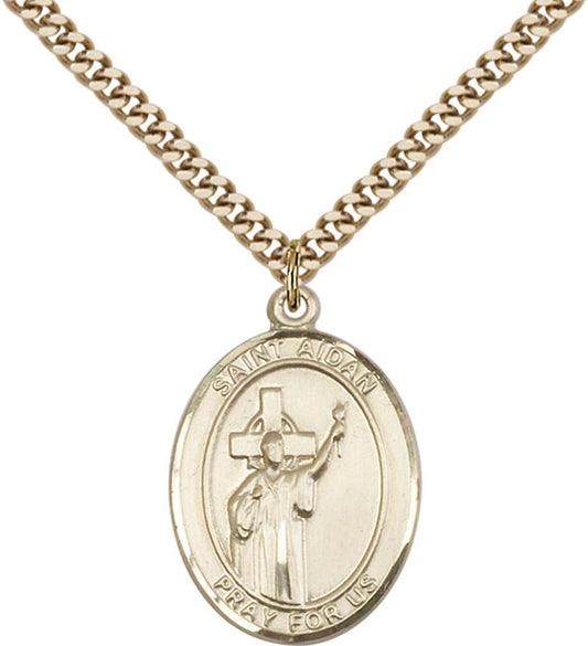 14kt Gold Filled St. Aidan Of Lindesfarne Pendant with 24 inch Gold Plate Heavy Curb Chain