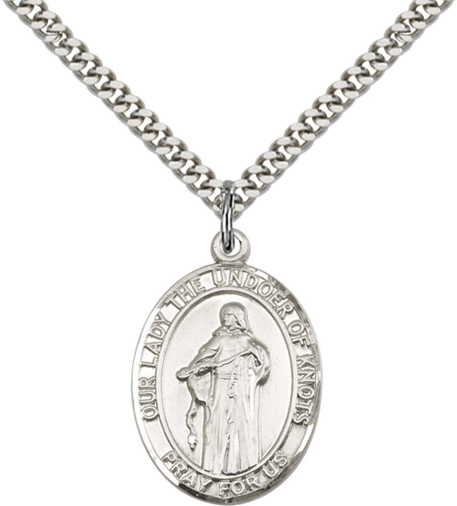 Sterling Silver O/L Of Knots Pendant with 24 Inch Light Rhodium Heavy Curb Chain