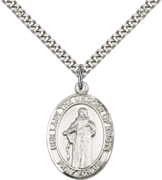 Sterling Silver O/L Of Knots Pendant with 24 Inch Light Rhodium Heavy Curb Chain