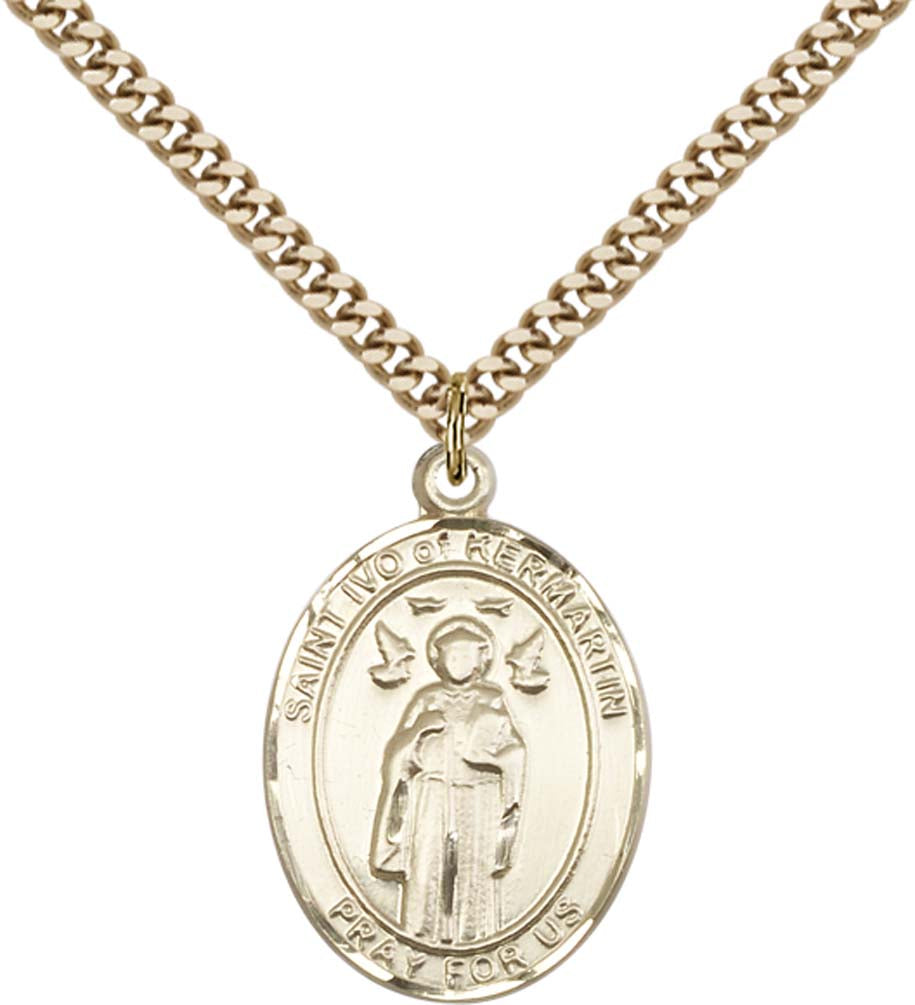 14kt Gold Filled St. Ivo Pendant with 24 inch Gold Plate Heavy Curb Chain