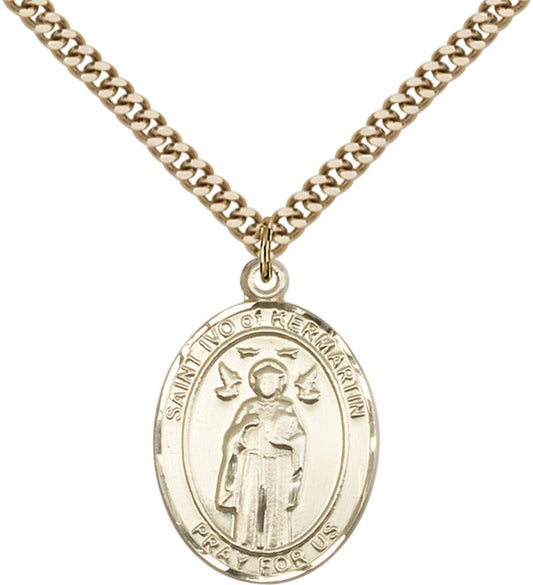 14kt Gold Filled St. Ivo Pendant with 24 inch Gold Plate Heavy Curb Chain