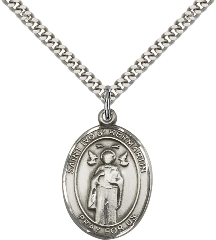 Sterling Silver St. Ivo Pendant with 24 Inch Light Rhodium Heavy Curb Chain