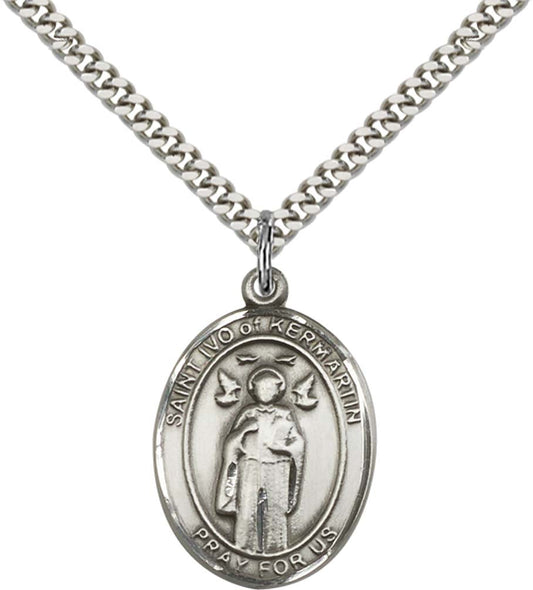 Sterling Silver St. Ivo Pendant with 24 Inch Light Rhodium Heavy Curb Chain