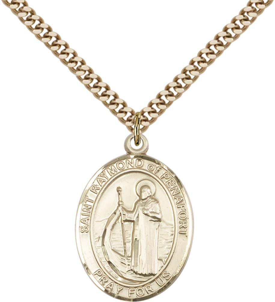 14kt Gold Filled St. Raymond of Penafort Pendant with 24 inch Gold Plate Heavy Curb Chain