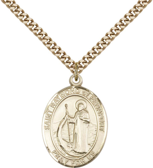 14kt Gold Filled St. Raymond of Penafort Pendant with 24 inch Gold Plate Heavy Curb Chain