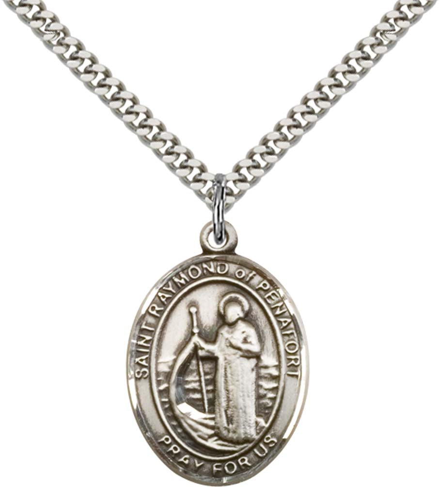 Sterling Silver St. Raymond of Penafort Pendant with 24 Inch Light Rhodium Heavy Curb Chain
