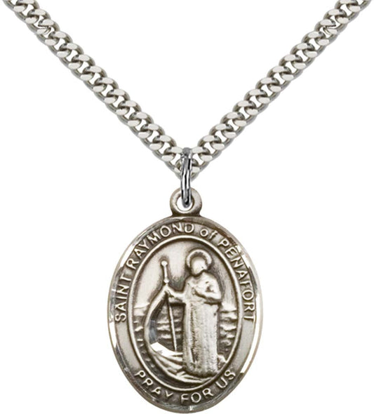 Sterling Silver St. Raymond of Penafort Pendant with 24 Inch Light Rhodium Heavy Curb Chain