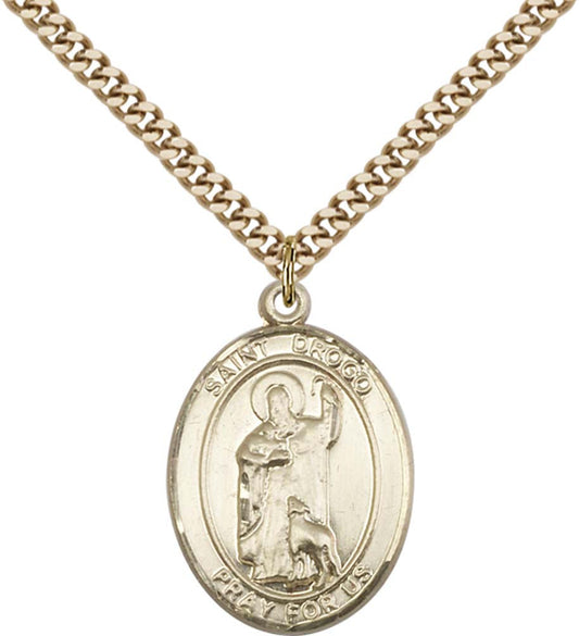 14kt Gold Filled St. Drogo Pendant with 24 inch Gold Plate Heavy Curb Chain