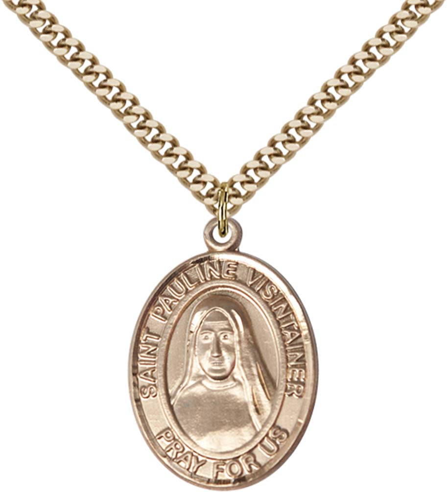 14kt Gold Filled St. Pauline Visintainer Pendant with 24 inch Gold Plate Heavy Curb Chain