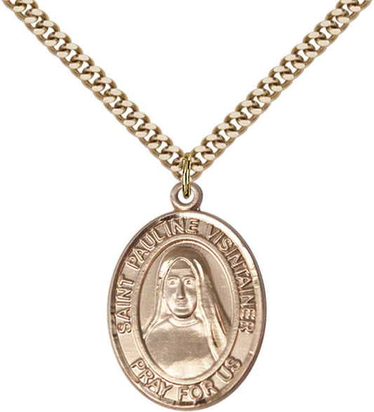 14kt Gold Filled St. Pauline Visintainer Pendant with 24 inch Gold Plate Heavy Curb Chain