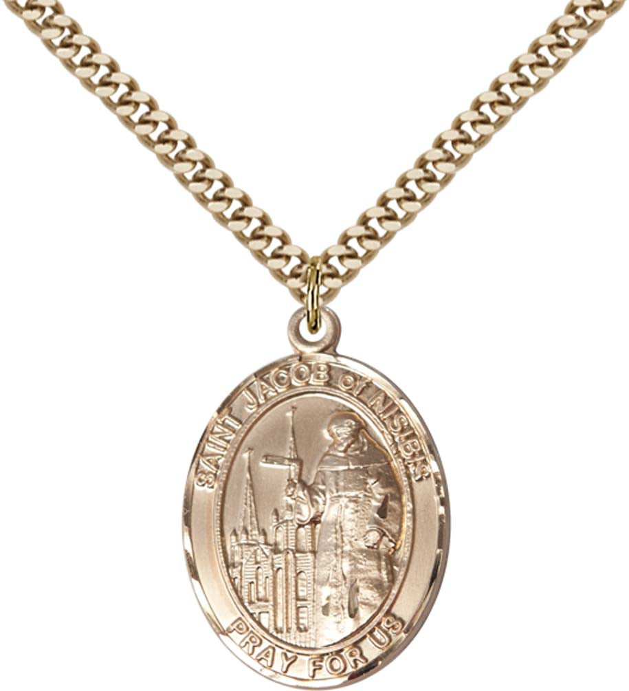 14kt Gold Filled St. Jacob of Nisibis Pendant with 24 inch Gold Plate Heavy Curb Chain