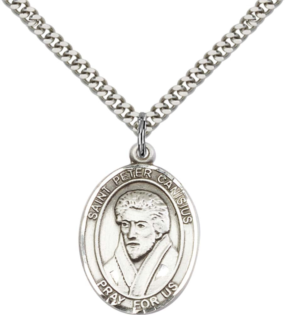 Sterling Silver St. Peter Canisius Pendant with 24 Inch Light Rhodium Heavy Curb Chain