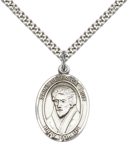 Sterling Silver St. Peter Canisius Pendant with 24 Inch Light Rhodium Heavy Curb Chain