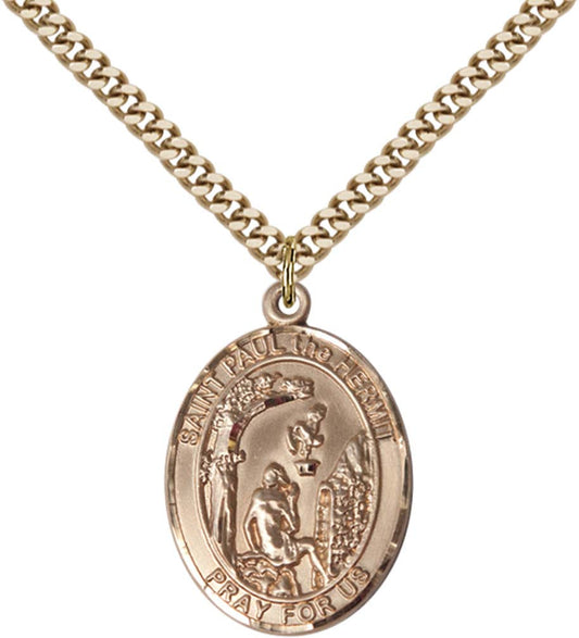 14kt Gold Filled Paul the Hermit Pendant with 24 inch Gold Plate Heavy Curb Chain