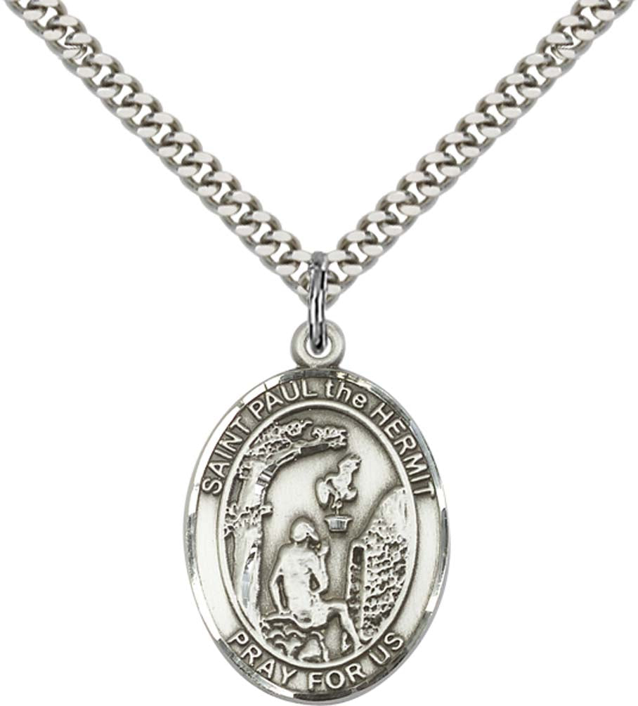 Sterling Silver Paul the Hermit Pendant with 24 Inch Light Rhodium Heavy Curb Chain